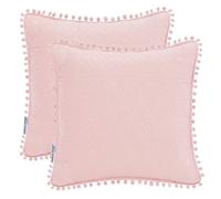 AmeliaHome 2 Fundas de Almohada con Pompones en Dos Caras ultrasonic Acolchado 45 x 45 cm, Color Rosa Polvoriento