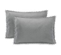 AmeliaHome 2 Fundas de Almohada con Pompones en Dos Caras ultrasonic Acolchado 50 x 70 cm, Color Gris