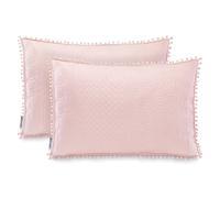 AmeliaHome 2 Fundas de Almohada con Pompones ultrasonic de Doble Cara, 50 x 70 cm, Color Rosa Polvoriento