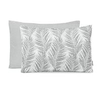 AmeliaHome 2 Fundas de Almohada de Doble Cara con Acolchado ultrasonic, 50 x 70 cm, diseño de Plantas, Gris, Blanco, Tropical Bonaire, AH/TRBON/GRE/50 x 70 x 2