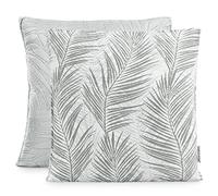 AmeliaHome 2 Fundas de Almohada ultrasonic de Doble Cara, 45 x 45 cm, diseño de Plantas, Gris y Blanco Tropical Bonaire