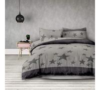 AmeliaHome Basic Collection Stardust - Juego de Cama (Funda nórdica de Microfibra, Cierre de Cremallera), diseño de Estrellas, Color Gris Antracita, Microfibra, Stardust, 220x240 + 2 * 63x63