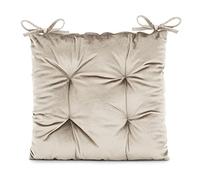AmeliaHome Cojín para Silla con Cintas, 40 x 40 cm, Terciopelo, Aspecto Aterciopelado, Color Crema