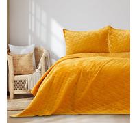AmeliaHome Colcha 200 x 220 cm, Color Amarillo Miel Acolchado Terciopelo Laila