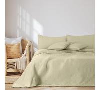 AmeliaHome Colcha con Pompones (200 x 220 cm), Color Beige
