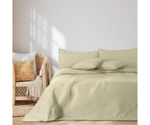 AmeliaHome Colcha con Pompones de 170 x 210 cm, Colcha Doble Cara ultrasonic Acolchado poliéster Meadore Beige