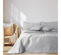 AmeliaHome Colcha con Pompones de 170 x 270 cm, Colcha Doble Cara Ultrasonic Acolchado poliéster Meadore Plata