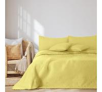 AmeliaHome Colcha con Pompones de 170 x 270 cm, Colcha Doble Cara Ultrasonic Acolchado poliéster Meadore Amarillo