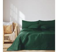 AmeliaHome Colcha con Pompones de 220 x 240 cm, Colcha Doble Cara ultrasonic Acolchado poliéster meadore Verde Oscuro
