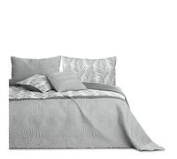 AmeliaHome Colcha cubrecama, 170 x 210 cm, Doble Cara, fácil de Limpiar, Acolchada, Estampado de Plantas, Color Gris y Blanco