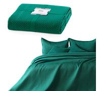 AmeliaHome Colcha de 170 x 270 cm, Color Verde Oscuro, Doble Cara, Estampado Mate, satén Carmen
