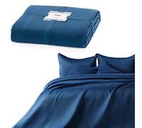 AmeliaHome Colcha de 260 x 280 cm, Color Azul Oscuro, con Estampado en Relieve en Dos Caras, Mate satén Carmen