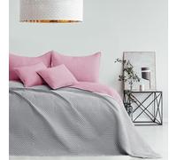 AmeliaHome Colcha de Dos Caras, Color Rosa y Gris, 260 x 280, con Acolchado ultrasonic, poliéster, Softa