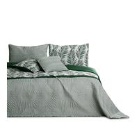 AmeliaHome Colcha para Cama (170 x 210 cm, Doble Cara, fácil de cuidar, Acolchada, diseño de Plantas, Verde y Blanco