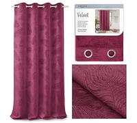 AmeliaHome Cortina con Estampado de Aspecto de Terciopelo, 135 x 250 cm, 1 Unidad, diseño de Plumas de Pavo Real, Color Rojo