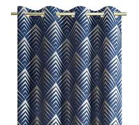 AmeliaHome Cortina de 140 x 250 cm con Ojales, diseño metálico, decoración de Ventanas, Cortina Decorativa, Color Azul Oscuro