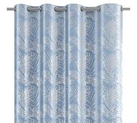 AmeliaHome Cortina de Aspecto Aterciopelado, 140 x 245 cm, 1 Unidad, Cortina de paños de Terciopelo con Ojales, decoración para Ventanas, diseño de Hojas Plateadas, Azul y Plateado