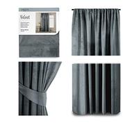AmeliaHome Cortina de Aspecto Aterciopelado, 140 x 245 cm, Antracita, 1 Unidad Cinta de Fruncido Aterciopelada, Cortina Opaca para Ventana, Ligera, Brillante, Cortina Decorativa
