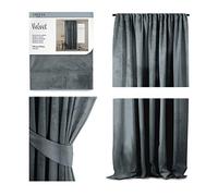 AmeliaHome Cortina de Aspecto Aterciopelado 140 x 270 cm, Antracita, 1 Unidad Cinta de Fruncido Aterciopelada, Cortina Opaca para Ventana, Ligera, Brillante, Cortina Decorativa