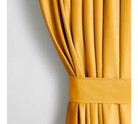 AmeliaHome Juego de cortinas de 245 x 140 cm con alzapaños de 54 x 10 cm, aspecto de terciopelo, color amarillo mostaza, 1 unidad de cinta fruncida, de terciopelo, para decoración de ventanas, cortina