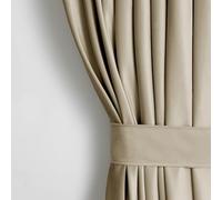 AmeliaHome Juego de cortinas de 270 x 140 cm con alzapaños de 54 x 10 cm, aspecto aterciopelado, color beis, 1 unidad con ojales, terciopelo, para decoración de ventanas, cortina decorativa