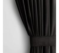 AmeliaHome Juego de Cortinas de 270 x 140 cm con alzapaños de 54 x 10 cm, Aspecto Aterciopelado, Color Negro, 1 Unidad Cinta Fruncida, Cinta Ondulada de Terciopelo, para decoración de Ventanas,