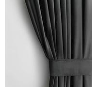 AmeliaHome Juego de Cortinas de 270 x 140 cm con alzapaños de 54 x 10 cm, Aspecto de Terciopelo, Color Antracita, 1 Unidad de Cinta fruncidora Ondulada de Terciopelo, para decoración de Ventanas,