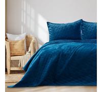 AmeliaHome Tagesdecke Colcha de Terciopelo, Poliéster, Laila Blue, 170x270 cm