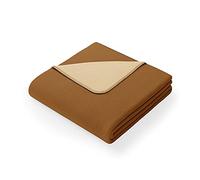 AmeliaHome Manta 150 x 200 cm con Borde Colcha de algodón Virkkuu marrón Beige