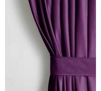 AmeliaHome Set de Cortina de 270 x 140 cm con alzapaños de 54 x 10 cm, Aspecto de Terciopelo, Color Morado, 1 Unidad de Cinta Fruncida, Cinta Ondulada de Terciopelo, Cortina Opaca para Ventanas,