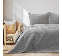 AmeliaHome Tagesdecke Colcha de Terciopelo, Poliéster, Laila Silver, 240x260 cm