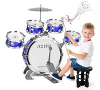 Amélioré Jouet Batterie Enfants 3-5 Tout-Petits Kit de Batterie Jazz avec Tabouret Jouet Instrument de Musique pour Cadeaux Filles Garçons de 3 4 5 Ans