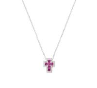 AMEN Bijoux, collar con cruz, collar de plata 925, rodiado con doble circonita blanca y roja, regalo para mujer