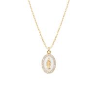 AMEN Bijoux, collar de medalla milagrosa esmaltada blanca perla, collar mujer plata 925 dorado, circonitas blancas, regalo para mujer