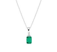 AMEN Bijoux, Collar Princess, Collar Mujer Plata 925, Rodio con Circón Colgante Verde, Regalo Mujer