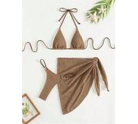 AMENGJ Bikini Mujer Conjunto de Bikini marrón Sexy for Mujer, Traje de baño de 3 Piezas con Sujetador Push up y Falda(Color 1,S)