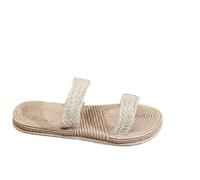AMENGJ Chanclas de Paja Sandalias de Mujer con Tiras Cruzadas, Sandalias de Playa con Cuerda de cáñamo, Chanclas, Zapatos con Dos Tiras de Paja(Color 3,39)