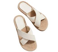 AMENGJ Chanclas de Paja Sandalias de Paja de cáñamo Hechas a Mano for Mujer, Sandalias Informales Cruzadas for Exteriores, Zapatos de tacón Plano for Playa for Mujer(Color 5,38)