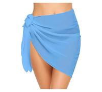 AMENGJ Pareo Playa Gasa Pareos Cortos de Gasa for Mujer con Dobladillo con Volantes, Pareos de Playa, Falda Cruzada for Traje de baño(Light Blue)