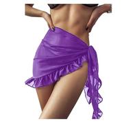 AMENGJ Pareo Playa Gasa Pareos Cortos de Gasa for Mujer con Dobladillo con Volantes, Pareos de Playa, Falda Cruzada for Traje de baño(Purple-Ruffle)