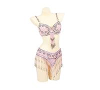 AMENGJ Top Danza del Vientre Disfraz Traje de Baile de Dos Piezas con Sujetador y cinturón con Cuentas de Lentejuelas de Estilo Oriental for Mujer(Color 4,L)