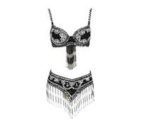 AMENGJ Top Danza del Vientre Disfraz Traje de Baile de Dos Piezas con Sujetador y cinturón con Cuentas de Lentejuelas de Estilo Oriental for Mujer(Color 1,L)