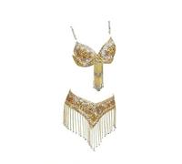 AMENGJ Top Danza del Vientre Disfraz Traje de Baile de Dos Piezas con Sujetador y cinturón con Cuentas de Lentejuelas de Estilo Oriental for Mujer(Color 3,S)