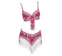 AMENGJ Top Danza del Vientre Disfraz Traje de Baile de Dos Piezas con Sujetador y cinturón con Cuentas de Lentejuelas de Estilo Oriental for Mujer(Color 6,L)