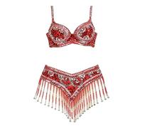 AMENGJ Top Danza del Vientre Disfraz Traje de Baile de Dos Piezas con Sujetador y cinturón con Cuentas de Lentejuelas de Estilo Oriental for Mujer(Color 5,L)