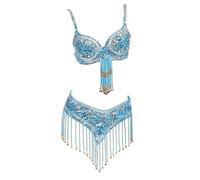 AMENGJ Top Danza del Vientre Disfraz Traje de Baile de Dos Piezas con Sujetador y cinturón con Cuentas de Lentejuelas de Estilo Oriental for Mujer(Color 8,S)