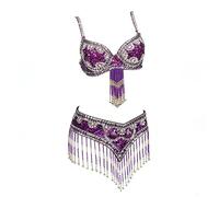 AMENGJ Top Danza del Vientre Disfraz Traje de Baile de Dos Piezas con Sujetador y cinturón con Cuentas de Lentejuelas de Estilo Oriental for Mujer(Color 7,M)