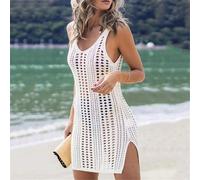AMENGJ Vestido Crochet Playa Mujer Túnica Pareo Playera for Mujer, Pareo Playero Sexy, Traje de baño de Red de Ganchillo for Mujer(White,S)