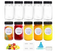 Amentalove 10 Piezas 2oz /60ml Botella Cristal Pequeña, Shots Botellitas, Mini Botellas de Cristal con Tapa, Mini Shot Botellitas con Etiquetas Bolígrafo Cepillo Embudo para Zumo Leche Jengibre