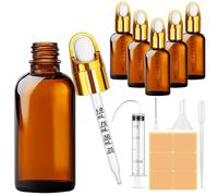 Amentalove 5 Piezas 50ml Ambar Frasco Cuentagotas Cristal, Botellas Cuentagotas con Embudo Cuentagotas Jeringa, Goteros Botellas para Aceite Esencial Masaje Fragancia Aromaterapia Laboratorio
